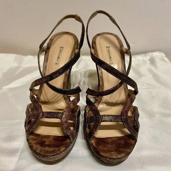 Max Studio Women's Brown/Tan Python Wedge Sandals | Women's Size 7 - Picture 5 of 7